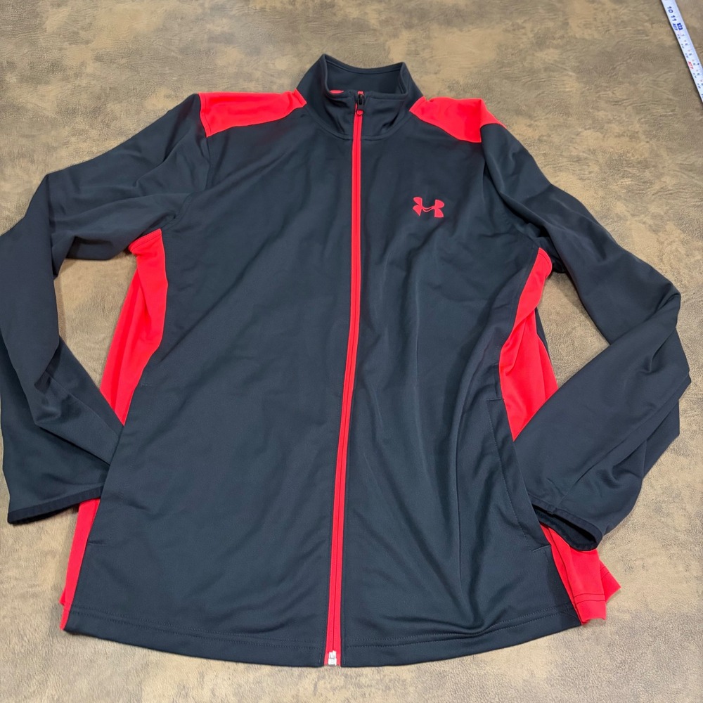 Under Armour Track Jacket Mens XL Black HeatGear Loose Fit Full Zip 0110